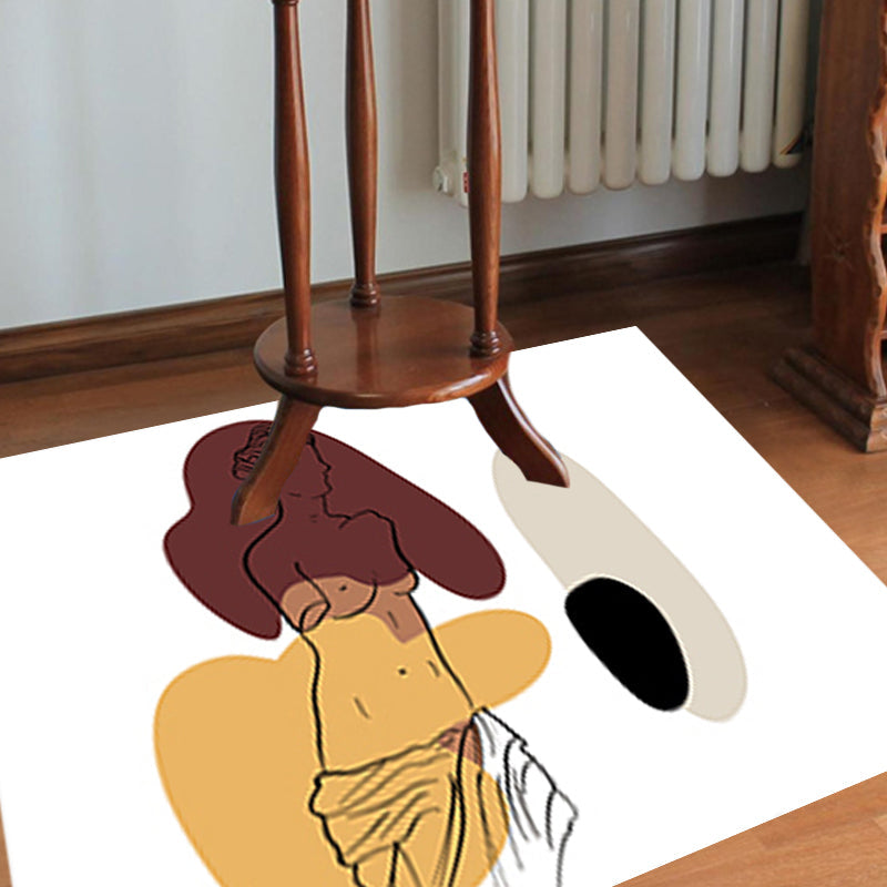 Vivolux | Moderner Charaktermuster Teppich mit Blatt Braun und Gelb Polyester Teppich Waschbar Haustierfreundlicher Teppich für Schlafzimmer