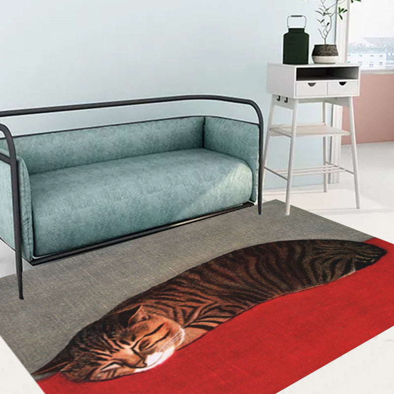 Vivolux | Nieuwheid Kat Patroon Tapijt Rood en Zwart Polyester Wasbaar Diervriendelijk Gebied Tapijt voor Decoratie