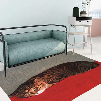 Vivolux | Nieuwheid Kat Patroon Tapijt Rood en Zwart Polyester Wasbaar Diervriendelijk Gebied Tapijt voor Decoratie