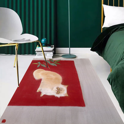 Vivolux | Nieuwheid Kat Patroon Tapijt Rood en Zwart Polyester Wasbaar Diervriendelijk Gebied Tapijt voor Decoratie