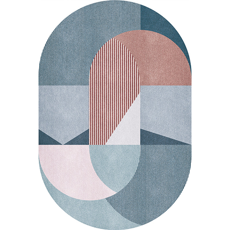 Vivolux | Grijs en Blauw Slaapkamer Tapijt Novelty Colorblock Stripe Patroon Gebied Tapijt Polyester Huisdiervriendelijk Tapijt