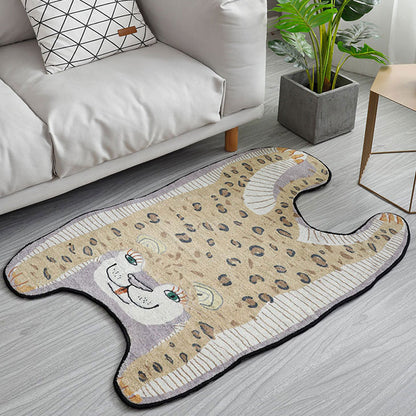 Vivolux | Kinderen Irreguliere Slaapkamer Tapijt in Geel en Paars Dier Leopard Print Tapijt Polyester Antislip Achterkant Gebied Tapijt