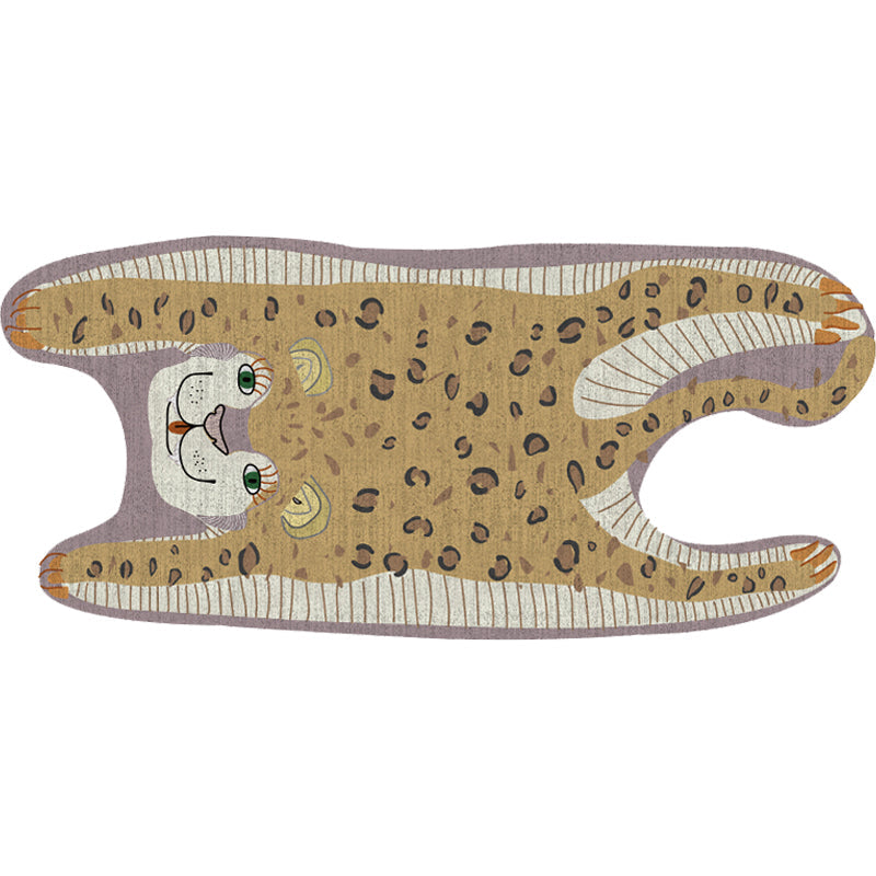 Vivolux | Kinderen Irreguliere Slaapkamer Tapijt in Geel en Paars Dier Leopard Print Tapijt Polyester Antislip Achterkant Gebied Tapijt