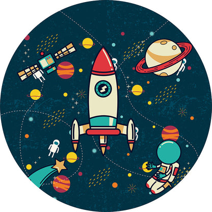 Vivolux | Kinderen Ruimtepatroon Tapijt Zwart en Blauw Polyester Tapijt Wasbaar Huisdier Vriendelijk Antislip Gebiedtapijt voor Kinderkamer