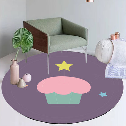 Vivolux | Neuheit Kuchen Muster Teppich Braun und Lila Kinderteppich Polyester Tierfreundlich Waschbarer Bereichsteppich für das Kinderzimmer