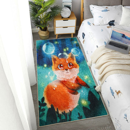 Vivolux | Kindermatten mit Hundemuster Grün und Blau Polyester Teppich Waschbar Haustierfreundlicher Rutschfester Teppich für das Schlafzimmer des Kindes