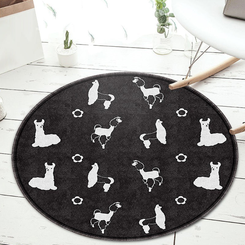 Vivolux | Zwart en Groen Kinder Tapijt Polyester Cartoon Dier en Bloemenpatroon Tapijt Huisdiervriendelijk Wasbaar Antislip Onderzijde Tapijt voor Decoratie