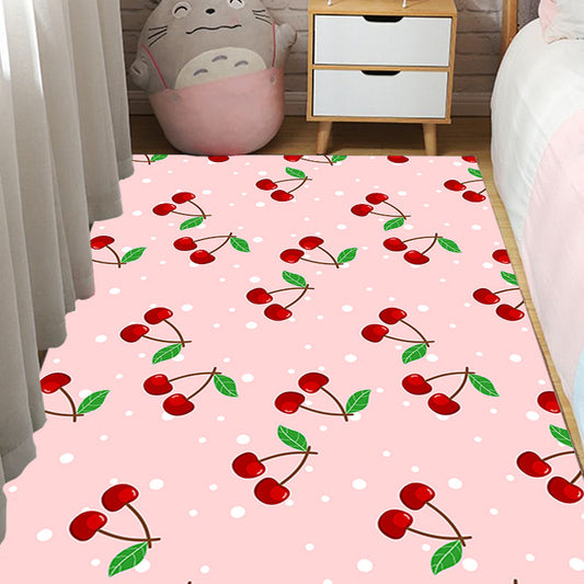 Vivolux | Roze Kinder Tapijt Synthetisch Kersenpatroon Tapijt Huisdiervriendelijk Wasbaar Antislip Ondergrond Vloerkleed voor Decoratie