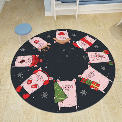 Vivolux | Rosa und blauer Kinderteppich Polyester Cartoon Tiermuster Teppich haustierfreundlich waschbar rutschfeste Rückseite Teppich zur Dekoration
