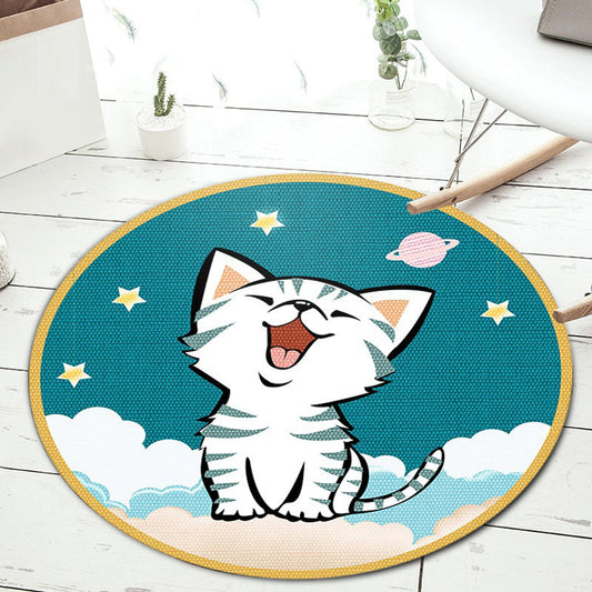 Vivolux | Stilvolle Cartoon Tiermuster Teppich Grün und Blau Kinderteppich Polyester Haustierfreundlich Waschbar Rutschfeste Rückseite Teppich für das Kinderzimmer