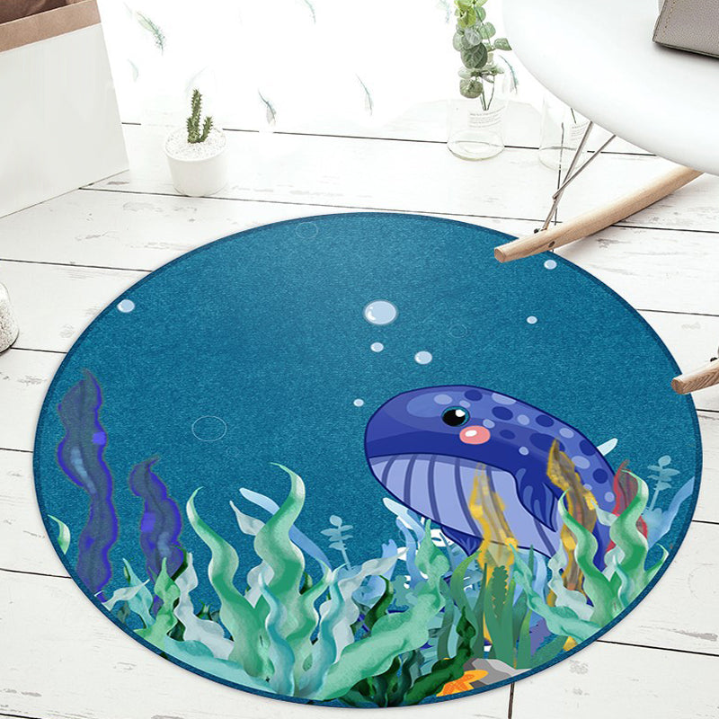 Vivolux | Stilvolle Cartoon Tiermuster Teppich Grün und Blau Kinderteppich Polyester Haustierfreundlich Waschbar Rutschfeste Rückseite Teppich für das Kinderzimmer
