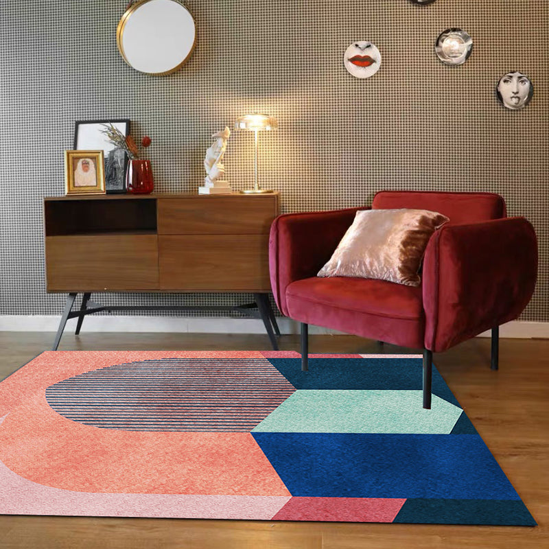 Vivolux | Stijlvolle Kleurblok Gestreepte Patroon Tapijt Rood Casual Tapijt Polyester Huisdiervriendelijk Wasbaar Gebiedtapijt voor Woonkamer