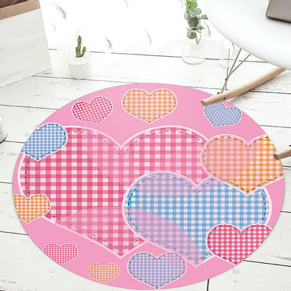 Vivolux | Ungewöhnlicher Herzmuster-Teppich mit floralen Pink- und Blautönen Kinderteppich Polyester Waschbar Haustierfreundlicher rutschfester Teppich für das Kinderzimmer