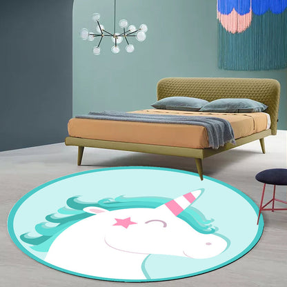 Vivolux | Rosa und blauer Kinderteppich Polyester Cartoon Tiermuster Teppich haustierfreundlich waschbar rutschfeste Rückseite Teppich zur Dekoration