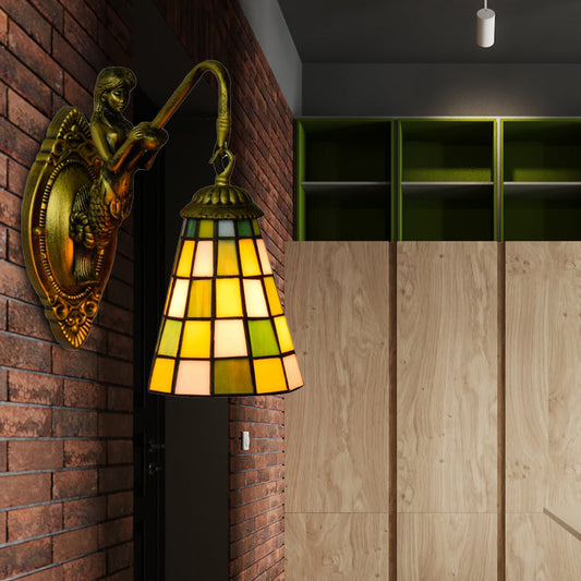 Vivolux | 1 Hoofdelement Wandlamp Tiffany Rasterpatroon Blauw/Groen Glas Wandlamp voor Gang