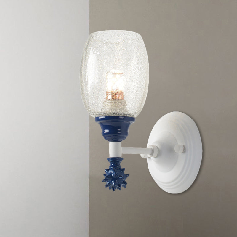 Vivolux | 1/2-Bulb Bedside Wandlamp Plattelands Blauw/Goud/Donkerblauw Wandverlichting mit Ovale Heldere Barstglas Shade