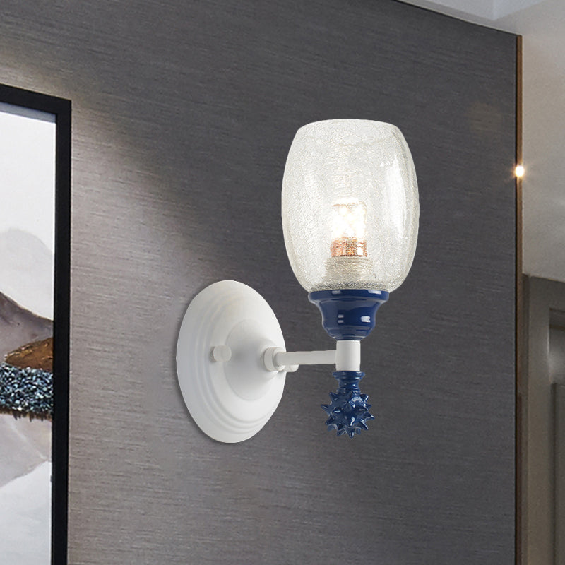 Vivolux | 1/2-Bulb Bedside Wandlamp Plattelands Blauw/Goud/Donkerblauw Wandverlichting mit Ovale Heldere Barstglas Shade