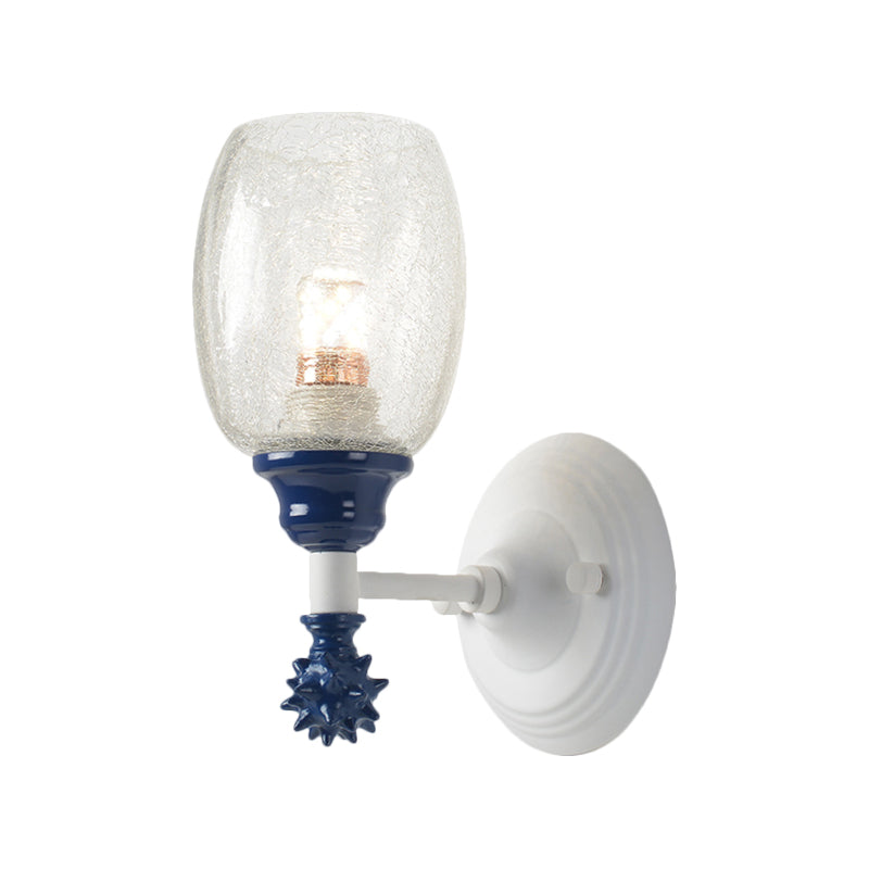 Vivolux | 1/2-Bulb Bedside Wandlamp Plattelands Blauw/Goud/Donkerblauw Wandverlichting mit Ovale Heldere Barstglas Shade