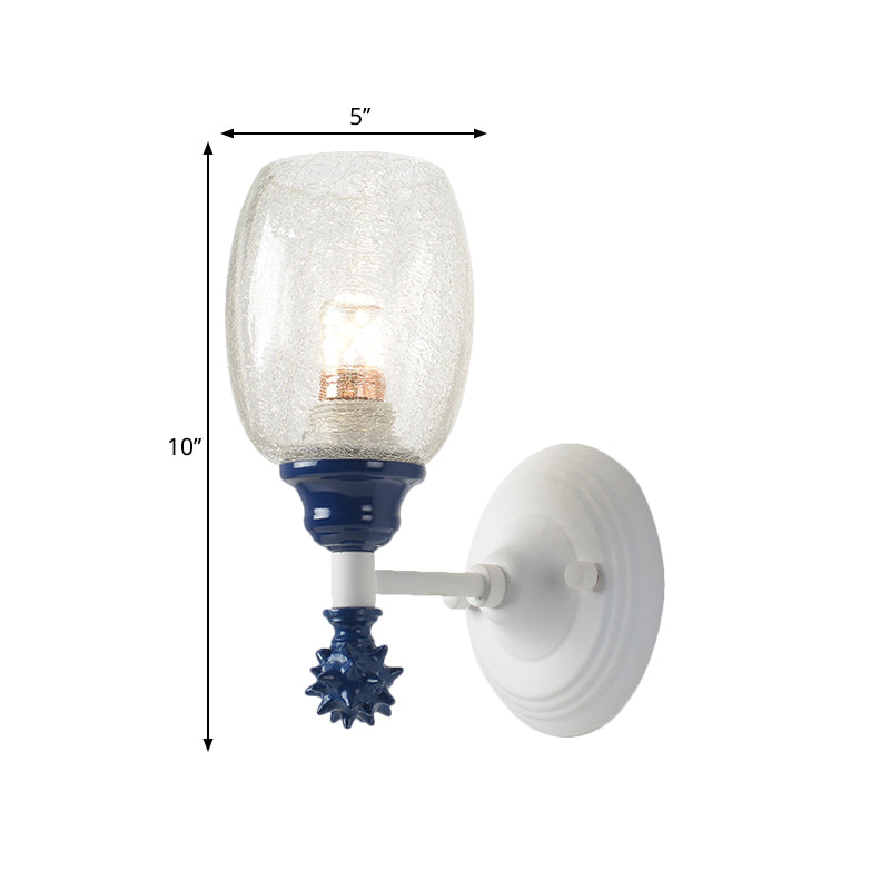 Vivolux | 1/2-Bulb Bedside Wandlamp Plattelands Blauw/Goud/Donkerblauw Wandverlichting mit Ovale Heldere Barstglas Shade