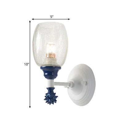 Vivolux | 1/2-Bulb Bedside Wandlamp Plattelands Blauw/Goud/Donkerblauw Wandverlichting mit Ovale Heldere Barstglas Shade