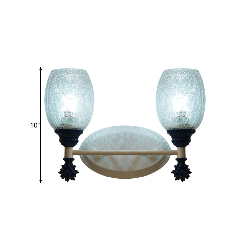 Vivolux | 1/2-Bulb Bedside Wandlamp Plattelands Blauw/Goud/Donkerblauw Wandverlichting mit Ovale Heldere Barstglas Shade