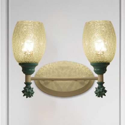 Vivolux | 1/2-Bulb Bedside Wandlamp Plattelands Blauw/Goud/Donkerblauw Wandverlichting mit Ovale Heldere Barstglas Shade