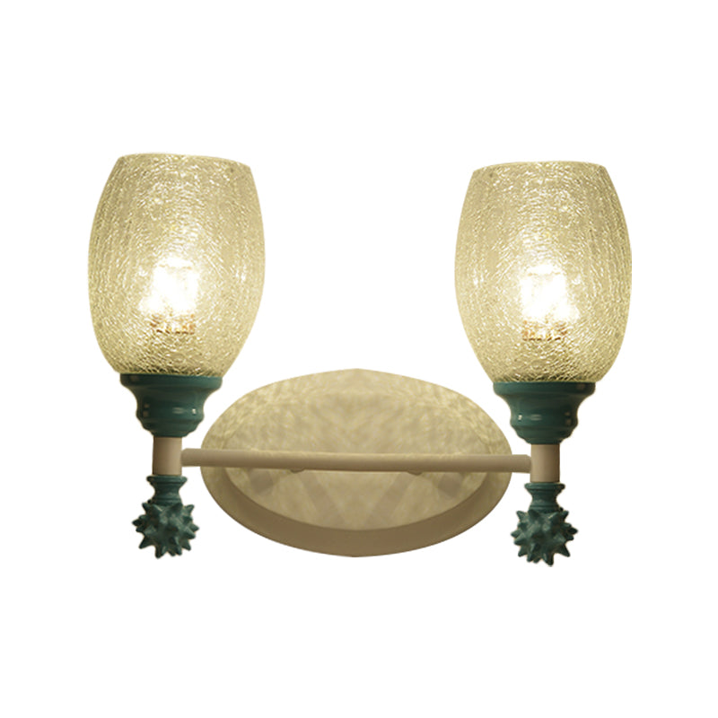 Vivolux | 1/2-Bulb Bedside Wandlamp Plattelands Blauw/Goud/Donkerblauw Wandverlichting mit Ovale Heldere Barstglas Shade