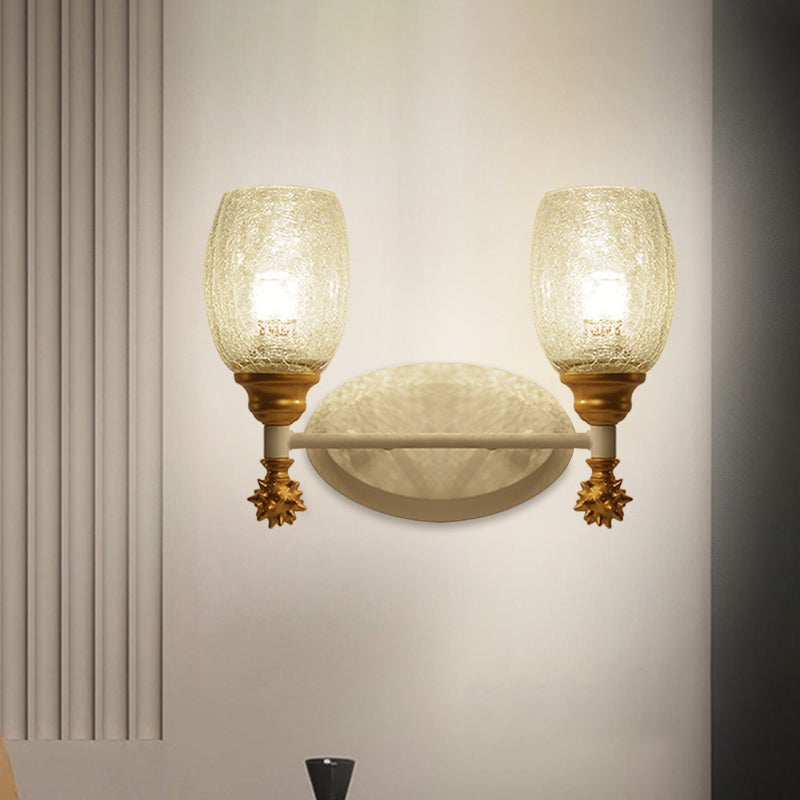 Vivolux | 1/2-Bulb Bedside Wandlamp Plattelands Blauw/Goud/Donkerblauw Wandverlichting mit Ovale Heldere Barstglas Shade