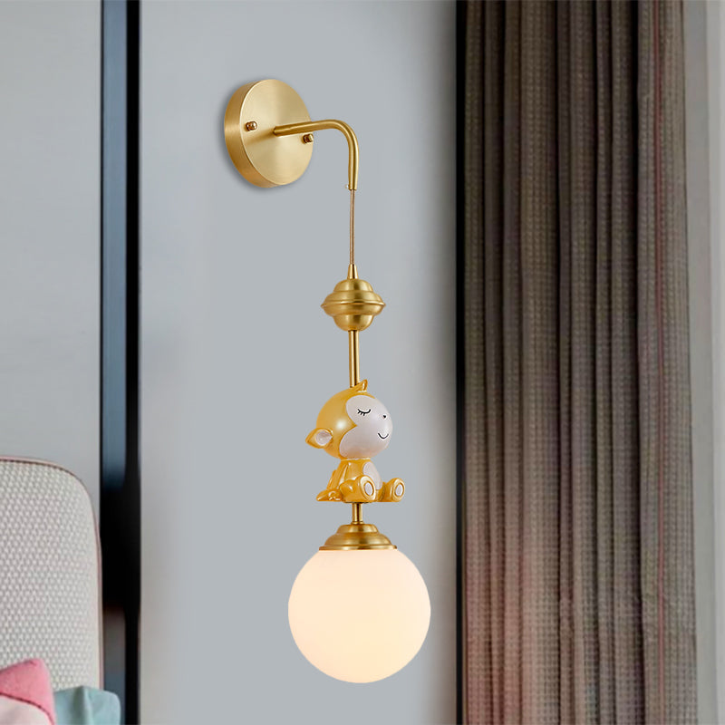 Vivolux | Globe Wandleuchte Cartoon Opalglas 1 Kopf Gold Wandlampe mit Schaf/Äffchen/Kaninchen Deco