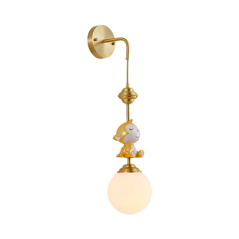 Vivolux | Globe Wandleuchte Cartoon Opalglas 1 Kopf Gold Wandlampe mit Schaf/Äffchen/Kaninchen Deco