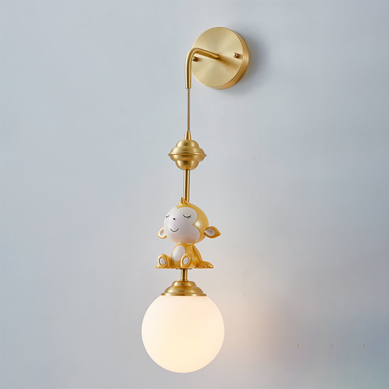 Vivolux | Globe Wandleuchte Cartoon Opalglas 1 Kopf Gold Wandlampe mit Schaf/Äffchen/Kaninchen Deco