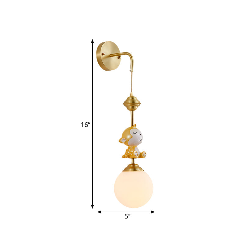 Vivolux | Globe Wandleuchte Cartoon Opalglas 1 Kopf Gold Wandlampe mit Schaf/Äffchen/Kaninchen Deco