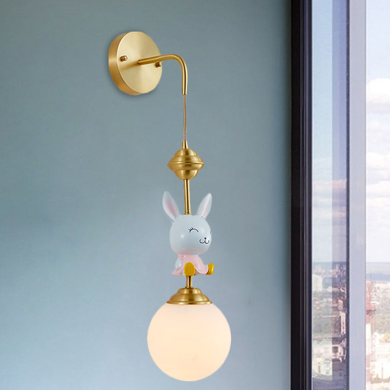 Vivolux | Globe Wandleuchte Cartoon Opalglas 1 Kopf Gold Wandlampe mit Schaf/Äffchen/Kaninchen Deco