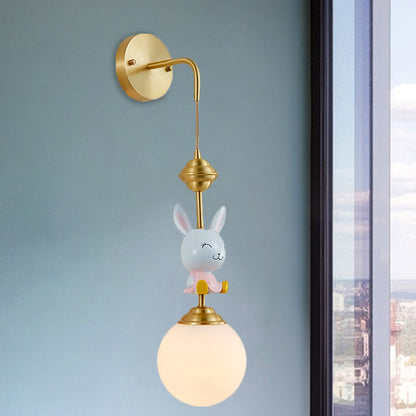 Vivolux | Globe Wandleuchte Cartoon Opalglas 1 Kopf Gold Wandlampe mit Schaf/Äffchen/Kaninchen Deco
