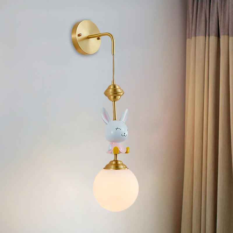 Vivolux | Globe Wandleuchte Cartoon Opalglas 1 Kopf Gold Wandlampe mit Schaf/Äffchen/Kaninchen Deco