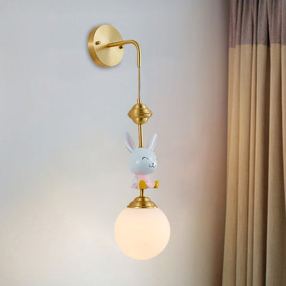 Vivolux | Globe Wandleuchte Cartoon Opalglas 1 Kopf Gold Wandlampe mit Schaf/Äffchen/Kaninchen Deco