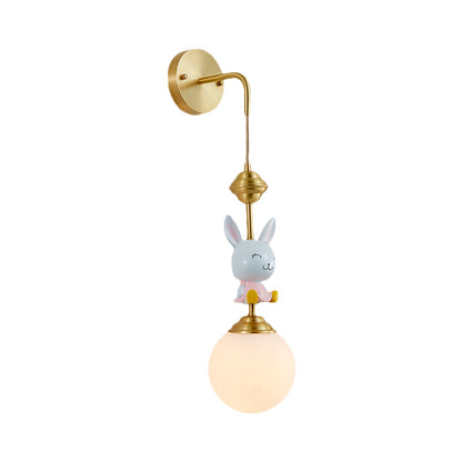 Vivolux | Globe Wandleuchte Cartoon Opalglas 1 Kopf Gold Wandlampe mit Schaf/Äffchen/Kaninchen Deco