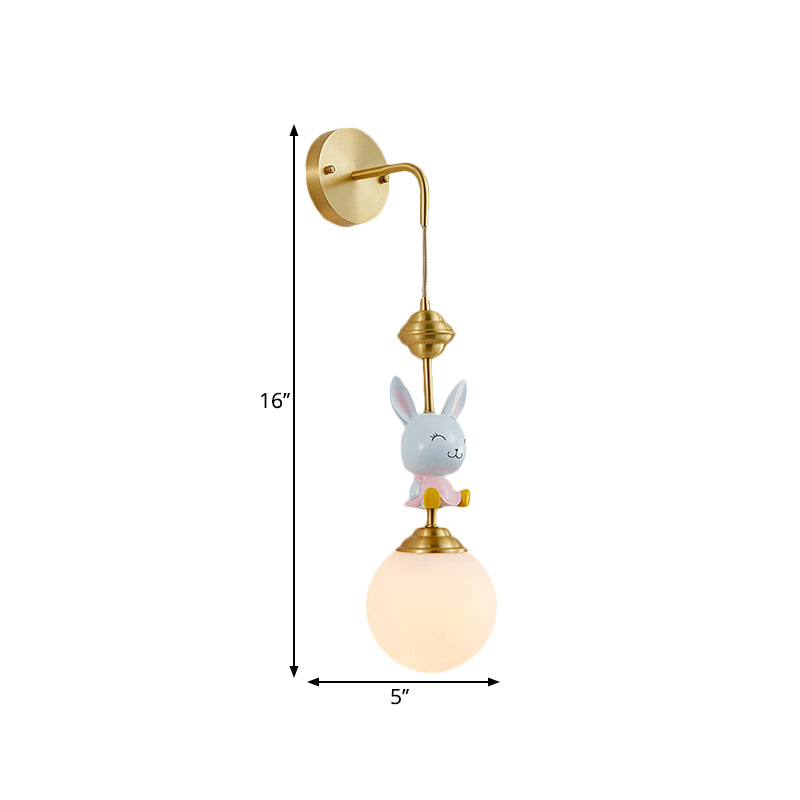 Vivolux | Globe Wandleuchte Cartoon Opalglas 1 Kopf Gold Wandlampe mit Schaf/Äffchen/Kaninchen Deco