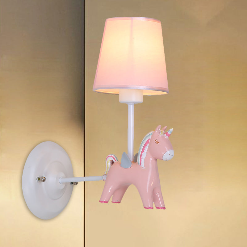 Vivolux | Stof Conische Wandlamp Macaron 1 Lamp Wandverlichting Ideeën met Eenhoorn Deco in Roze/Blauw