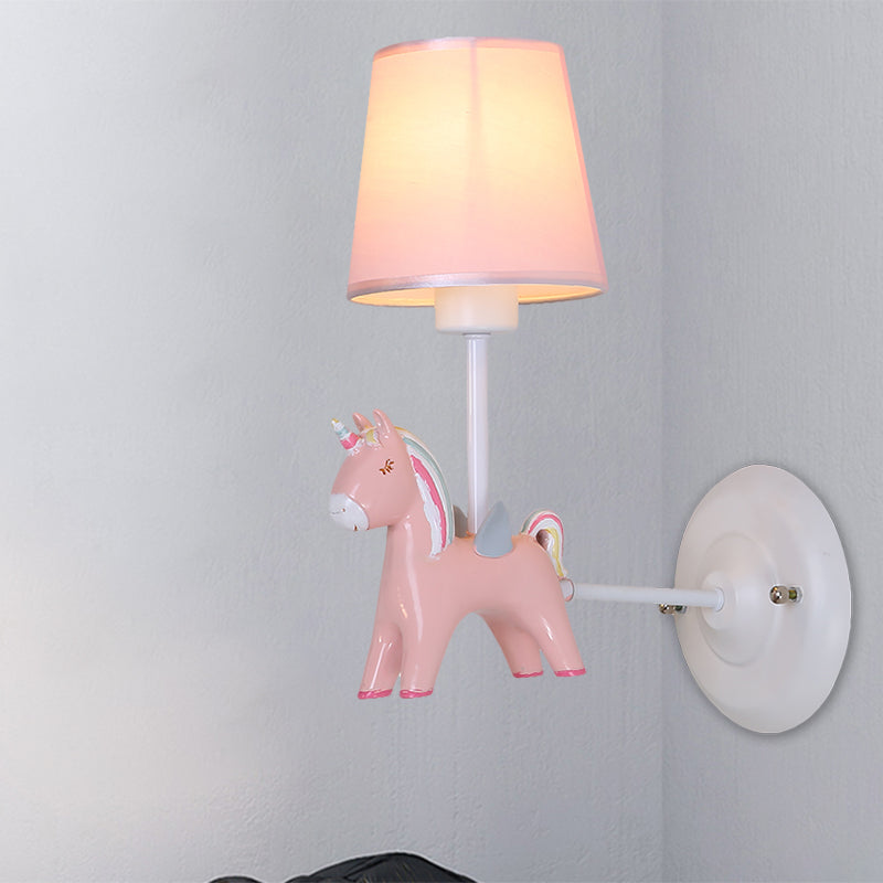 Vivolux | Stof Conische Wandlamp Macaron 1 Lamp Wandverlichting Ideeën met Eenhoorn Deco in Roze/Blauw
