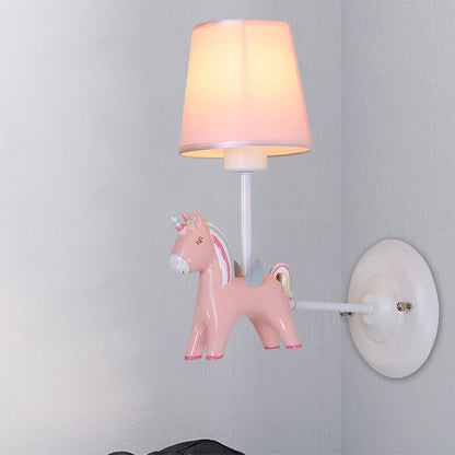 Vivolux | Stof Conische Wandlamp Macaron 1 Lamp Wandverlichting Ideeën met Eenhoorn Deco in Roze/Blauw