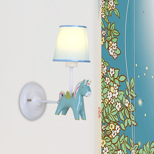 Vivolux | Stof Conische Wandlamp Macaron 1 Lamp Wandverlichting Ideeën met Eenhoorn Deco in Roze/Blauw