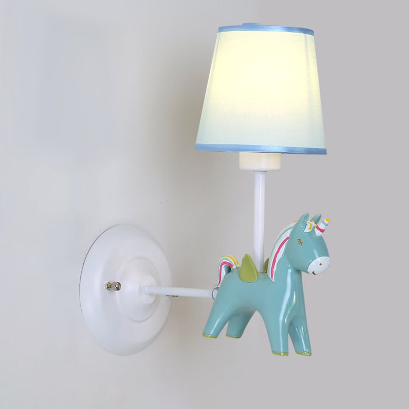 Vivolux | Stof Conische Wandlamp Macaron 1 Lamp Wandverlichting Ideeën met Eenhoorn Deco in Roze/Blauw
