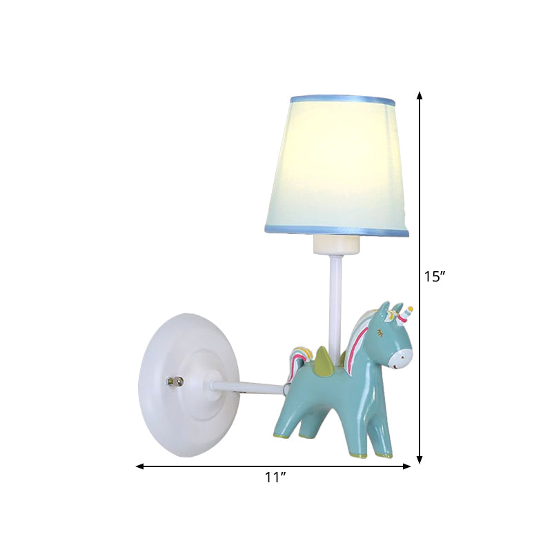 Vivolux | Stof Conische Wandlamp Macaron 1 Lamp Wandverlichting Ideeën met Eenhoorn Deco in Roze/Blauw
