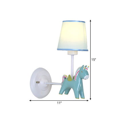Vivolux | Stof Conische Wandlamp Macaron 1 Lamp Wandverlichting Ideeën met Eenhoorn Deco in Roze/Blauw