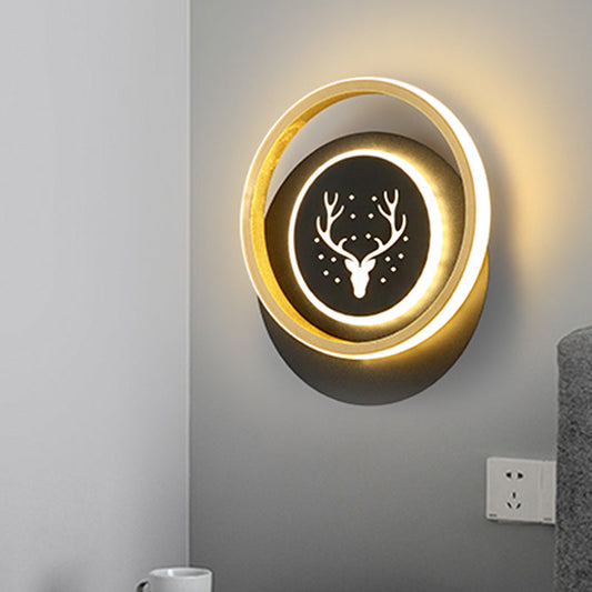 Vivolux | Kreis Wandbeleuchtung Ideen Nordisch Acryl 10"/12" Breit LED Nachttisch Oberfläche Wand Sconce mit Geweih Design in Schwarz
