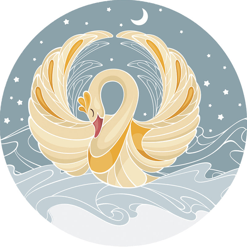 Vivolux | Grijs en Geel Kids Tapijt Polyester Cartoon Zwaan Patroon Tapijt Huisdieren Vriendelijk Wasbaar Antislip Onderkant Tapijt voor Decoratie