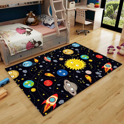 Vivolux | Ungewöhnlicher Muster-Teppich im Weltraum-Motiv Mehrfarbiger Kinderteppich Polyester Haustierfreundlicher Waschbarer Teppich für das Kinderzimmer