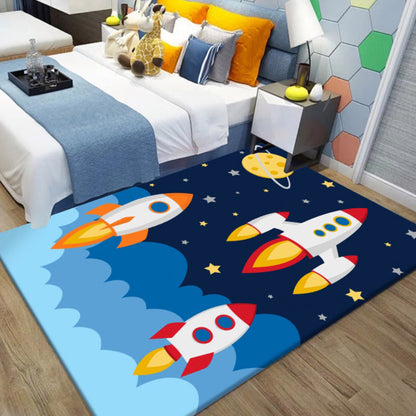 Vivolux | Ungewöhnlicher Muster-Teppich im Weltraum-Motiv Mehrfarbiger Kinderteppich Polyester Haustierfreundlicher Waschbarer Teppich für das Kinderzimmer