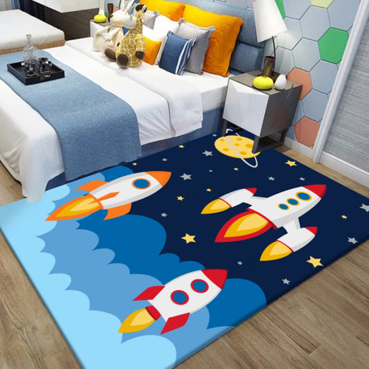 Vivolux | Ungewöhnlicher Muster-Teppich im Weltraum-Motiv Mehrfarbiger Kinderteppich Polyester Haustierfreundlicher Waschbarer Teppich für das Kinderzimmer